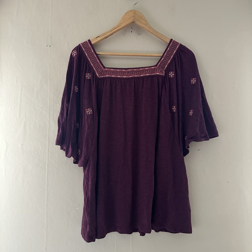 J JIll Womens Boho Top Size M Purple Knit Embroidered Square Neck Mature Casual - Picture 3 of 9